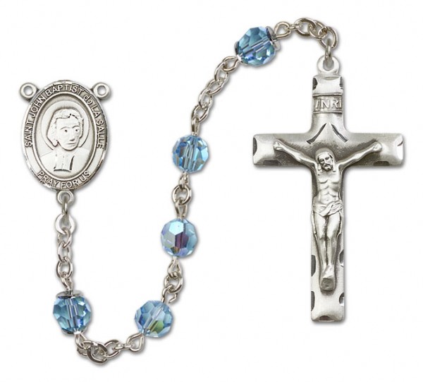 St. John Baptist de la Salle Sterling Silver Heirloom Rosary Squared Crucifix - Aqua