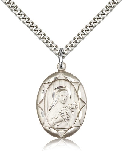 St. Therese of Lisieux Oval Medal - Sterling Silver
