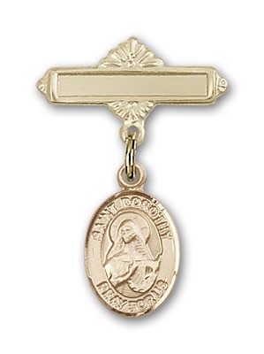 Pin Badge with St. Dorothy Charm and Polished Engravable Badge Pin - 14K Solid Gold
