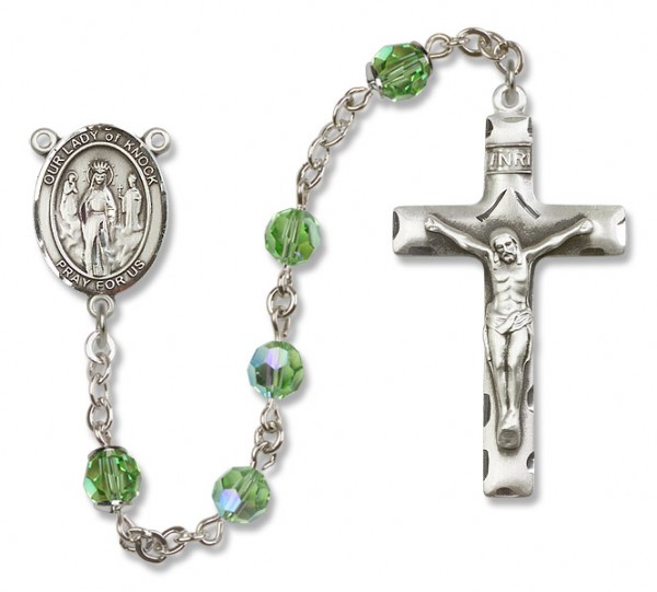 Our Lady of Knock Sterling Silver Heirloom Rosary Squared Crucifix - Peridot