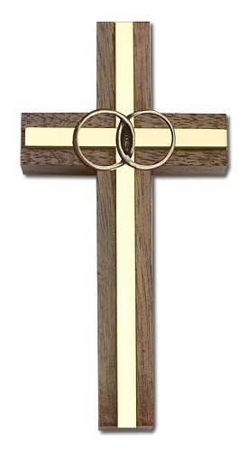 Marriage Cross with Eternity Rings in Walnut 4&quot; - Gold Tone