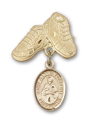 Pin Badge with St. Gabriel Possenti Charm and Baby Boots Pin - 14K Solid Gold