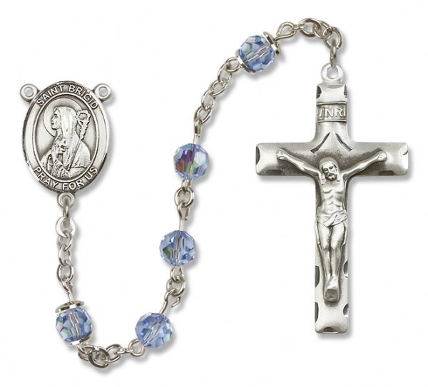 St. Bridget of Ireland Sterling Silver Heirloom Rosary Squared Crucifix - Light Sapphire