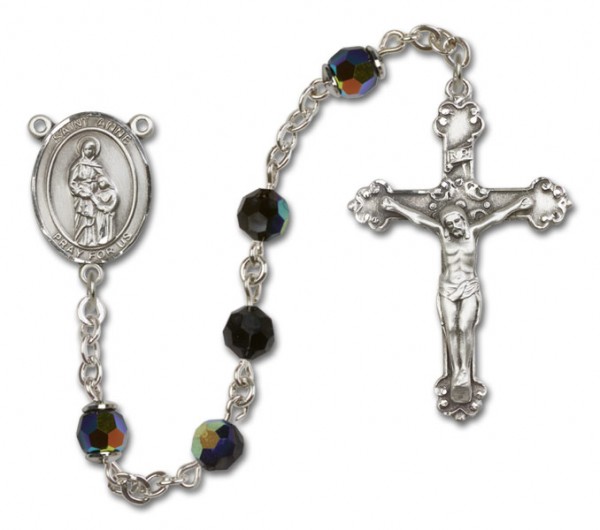 St. Anne Sterling Silver Heirloom Rosary Fancy Crucifix - Black