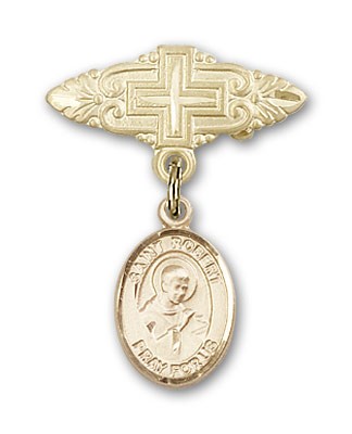 Pin Badge with St. Robert Bellarmine Charm and Badge Pin with Cross - 14K Solid Gold