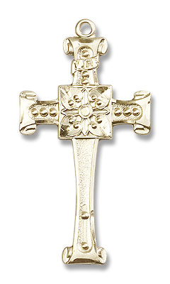 Scrolled Cross Pendant - 14K Solid Gold