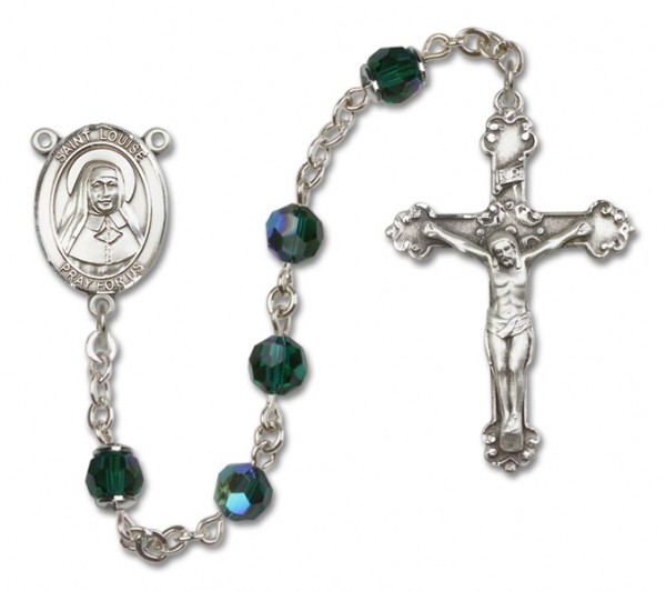 St. Louise de Marillac Sterling Silver Heirloom Rosary Fancy Crucifix - Emerald Green