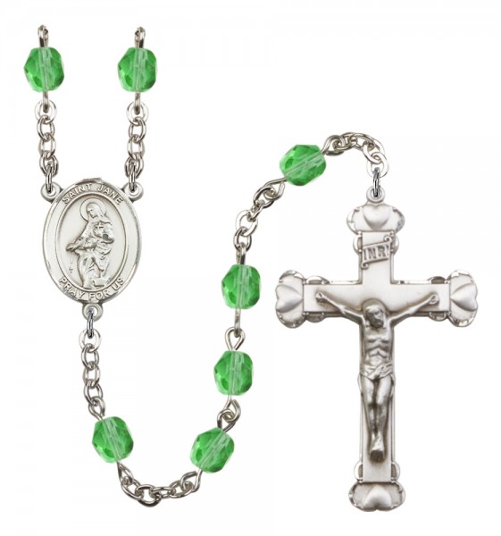 Women's St. Jane Frances de Chantal Silver Plated Birthstone Rosary - Peridot
