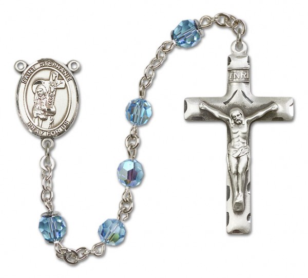 St. Stephanie Sterling Silver Heirloom Rosary Squared Crucifix - Aqua