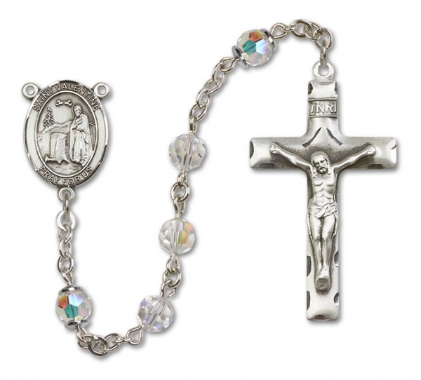 St. Valentine of Rome Sterling Silver Heirloom Rosary Squared Crucifix - Crystal