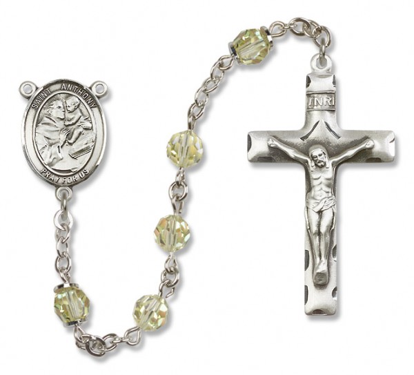 St. Anthony of Padua Sterling Silver Heirloom Rosary Squared Crucifix - Zircon