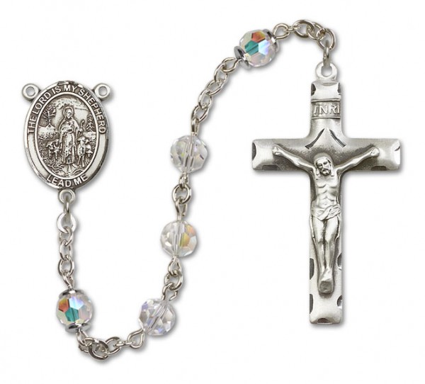Lord Is My Shepherd Sterling Silver Heirloom Rosary Squared Crucifix - Crystal
