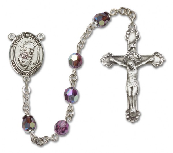 Blessed Trinity Sterling Silver Heirloom Rosary Fancy Crucifix - Amethyst