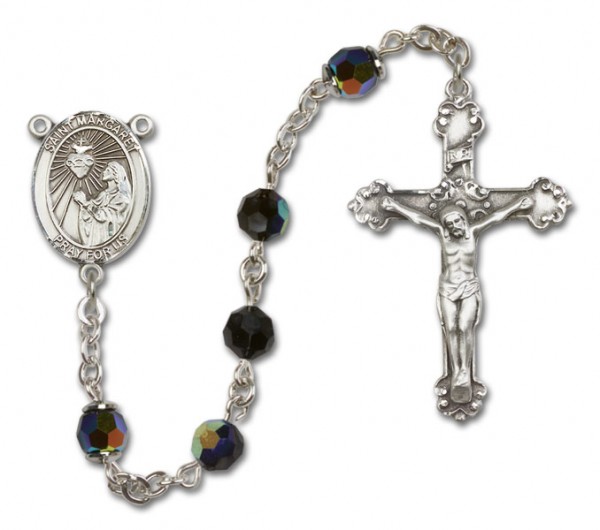 St. Margaret Mary Alacoque Sterling Silver Heirloom Rosary Fancy Crucifix - Black