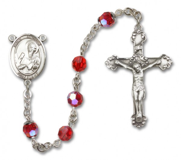 St. Andrew the Apostle Sterling Silver Heirloom Rosary Fancy Crucifix - Ruby Red