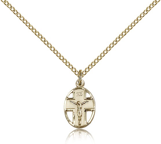 Small Cut-Out Oval Cross and Crucifix Pendant - 14KT Gold Filled