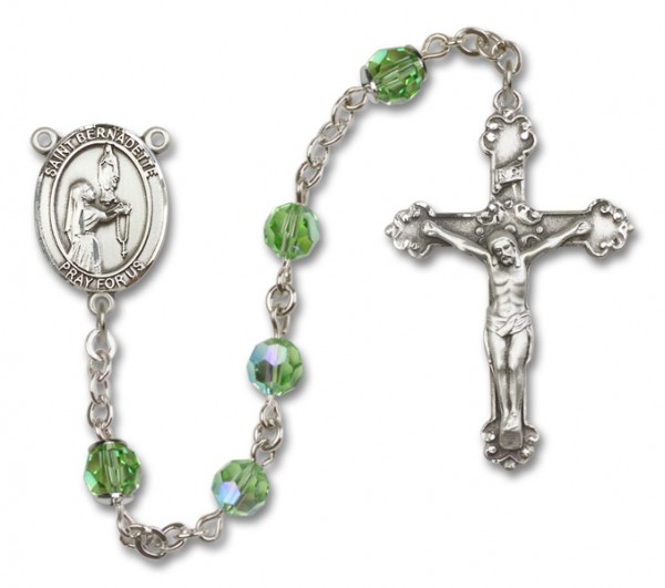 St. Bernadette Sterling Silver Heirloom Rosary Fancy Crucifix - Peridot