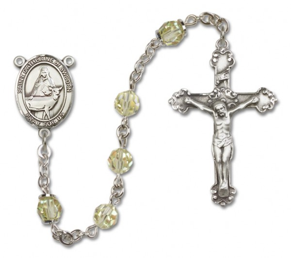 St. Catherine of Sweden Sterling Silver Heirloom Rosary Fancy Crucifix - Zircon