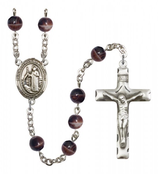 Men's St. Raymond of Penafort Silver Plated Rosary - Brown