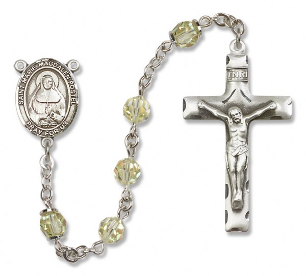 Marie Magdalen Postel Rosary Our Lady of Mercy Sterling Silver Heirloom Rosary Squared Crucifix - Zircon