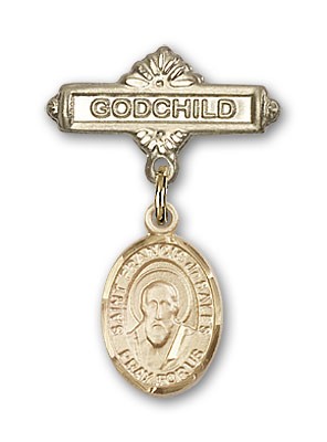 Pin Badge with St. Francis de Sales Charm and Godchild Badge Pin - Gold Tone