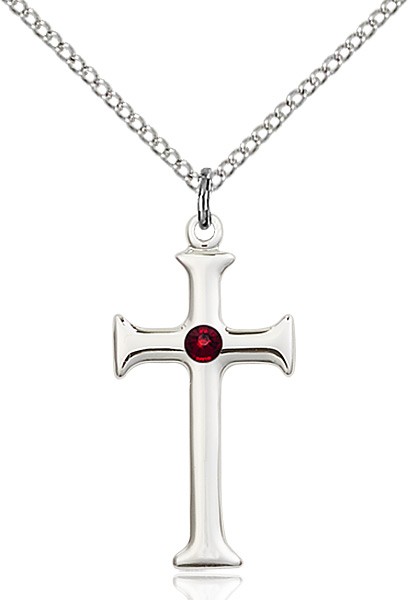 Women's Maltese Edge Cross Pendant with Birthstone Options - Garnet