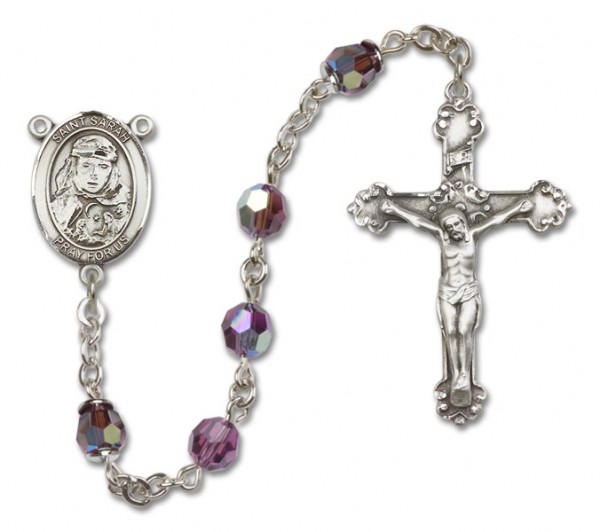 St. Sarah Sterling Silver Heirloom Rosary Fancy Crucifix - Amethyst