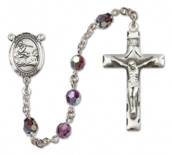 St. Joshua Sterling Silver Heirloom Rosary Squared Crucifix - Amethyst