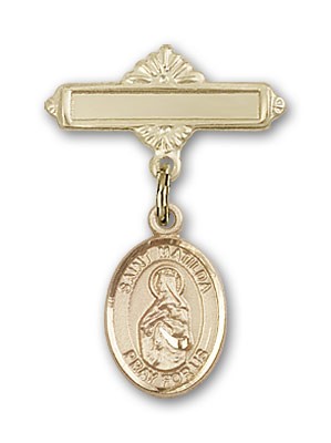 Pin Badge with St. Matilda Charm and Polished Engravable Badge Pin - Gold Tone