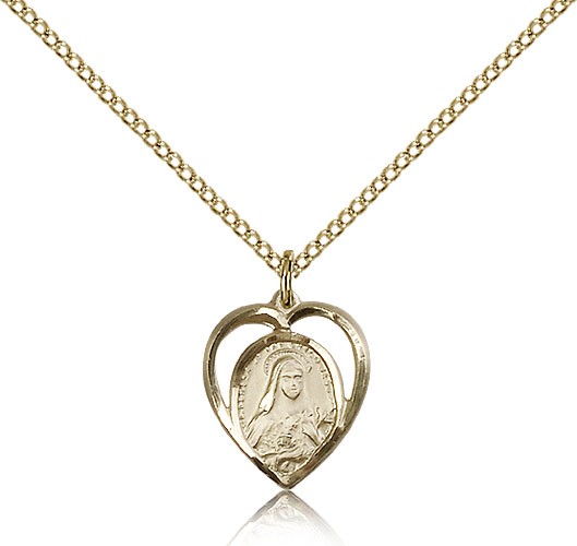 Small St. Theresa Heart Shaped Medal - 14KT Gold Filled