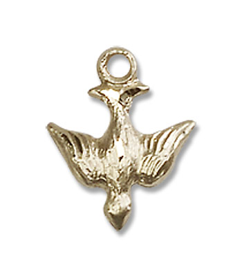 Small Descending Dove Holy Spirit Medal - 14K Solid Gold