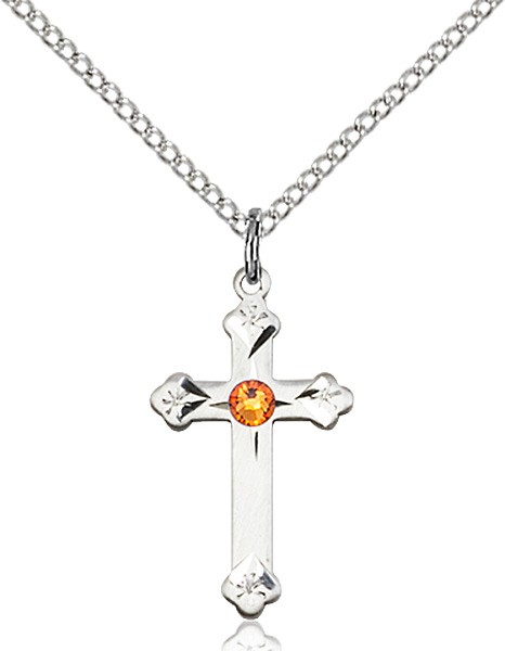 Youth Cross Pendant with Birthstone Options - Topaz