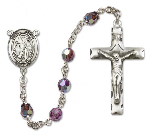 St. James the Greater  Sterling Silver Heirloom Rosary Squared Crucifix - Amethyst