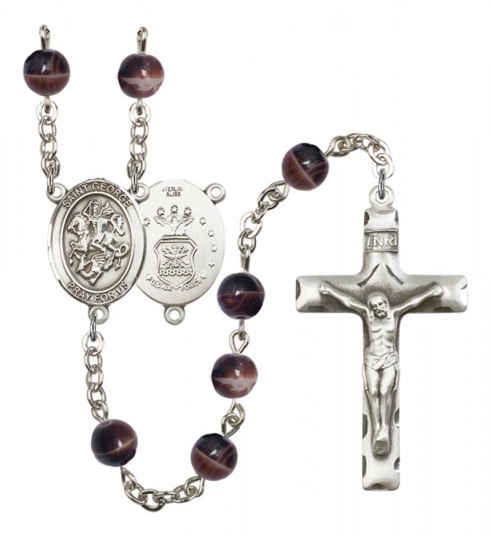 Men's St. George Air Force Silver Plated Rosary - Brown