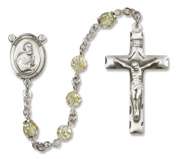 St. Peter the Apostle Sterling Silver Heirloom Rosary Squared Crucifix - Zircon