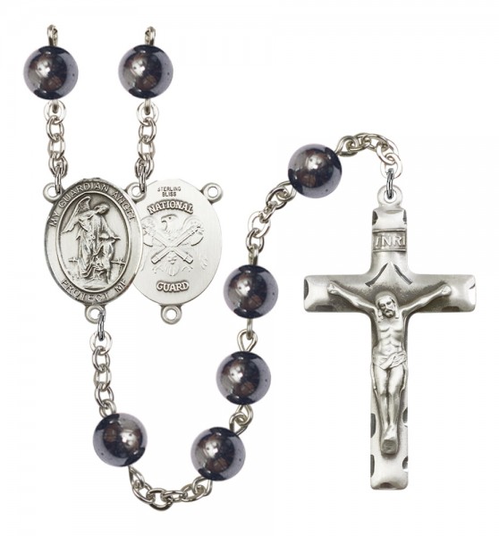 Men's Guardian Angel National Guard Silver Plated Rosary - Silver