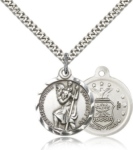 Air Force St. Christopher Medal - Nickel Size - Sterling Silver