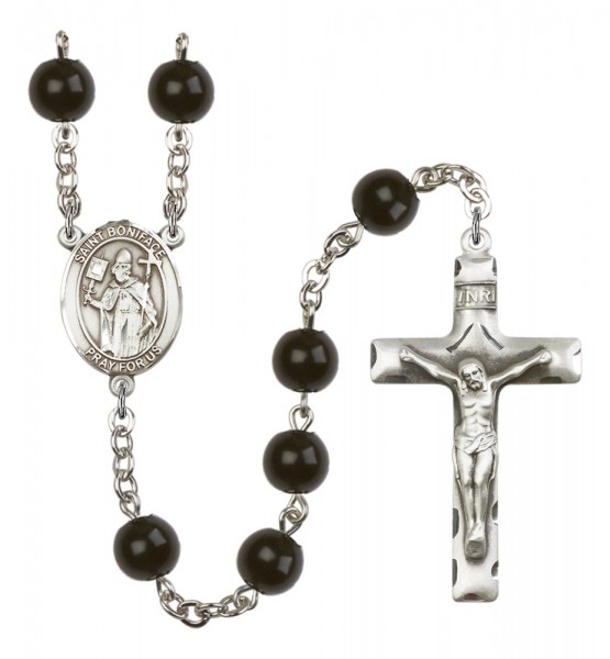 Men's St. Boniface Silver Plated Rosary - Black