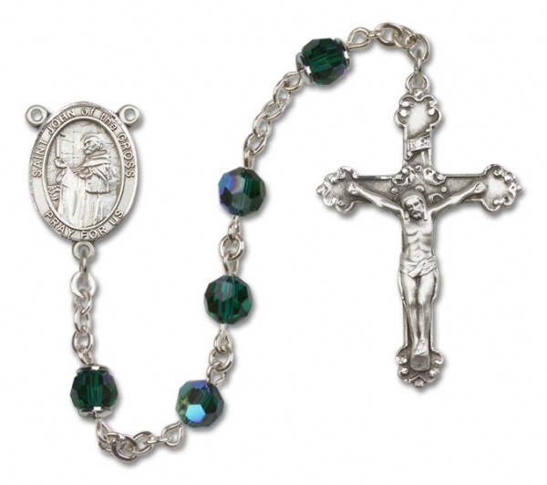 St. John of the Cross Sterling Silver Heirloom Rosary Fancy Crucifix - Emerald Green