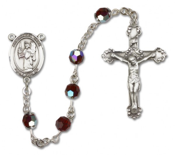 St. Uriel Sterling Silver Heirloom Rosary Fancy Crucifix - Garnet