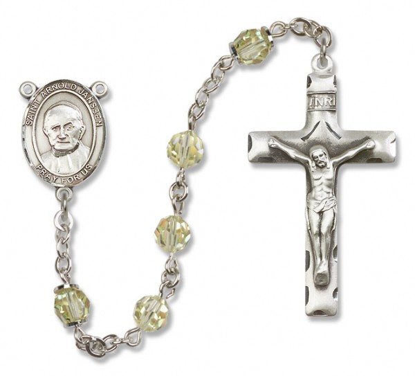 St. Arnold Janssen Sterling Silver Heirloom Rosary Squared Crucifix - Zircon