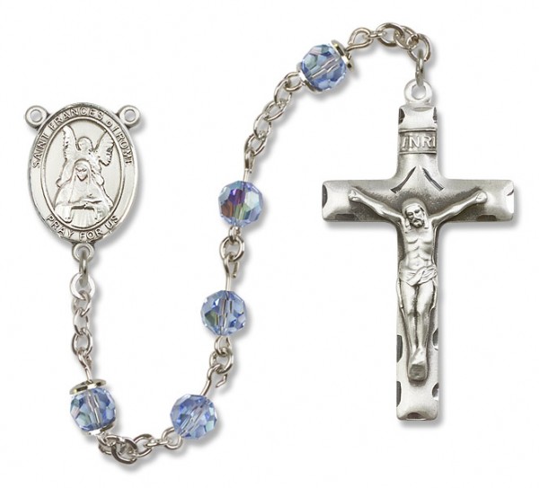 St. Frances of Rome Sterling Silver Heirloom Rosary Squared Crucifix - Light Sapphire