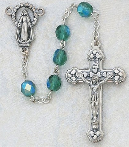 May Birthstone Rosary (Emerald) - Silver Oxidized - Emerald Green