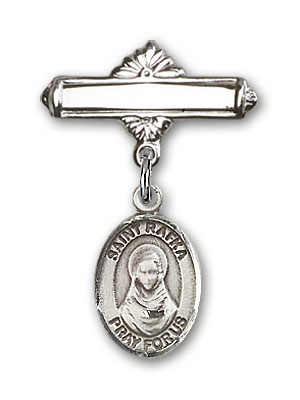 Pin Badge with St. Rafka Charm and Polished Engravable Badge Pin - Silver tone