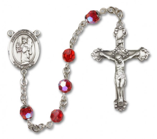 St. Uriel Sterling Silver Heirloom Rosary Fancy Crucifix - Ruby Red
