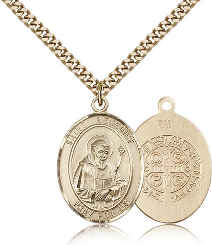Double Sided Oval St. Benedict Medal - 14KT Gold Filled