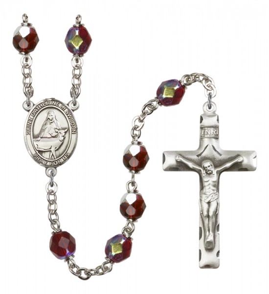 Men's St. Catherine of Sweden Silver Plated Rosary - Garnet