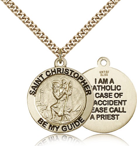 Men's Double-Sided I'm A Catholic St. Christopher Necklace - 14KT Gold Filled