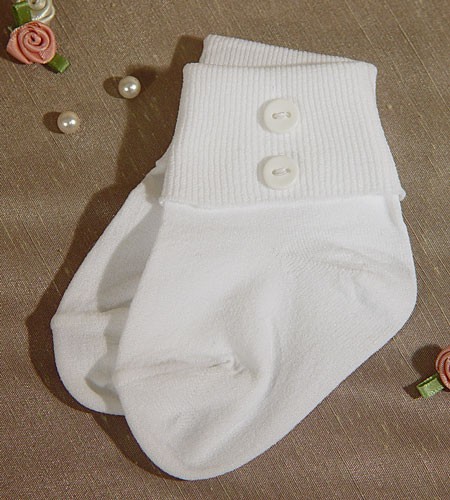Boys Acrylic Baptism Anklet Sock with Buttons - White
