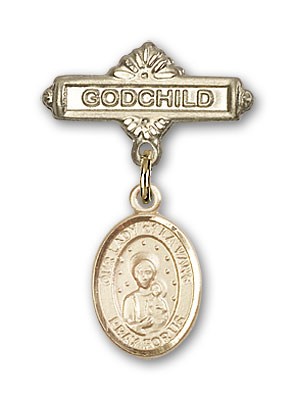 Baby Badge with Our Lady of la Vang Charm and Godchild Badge Pin - 14K Solid Gold